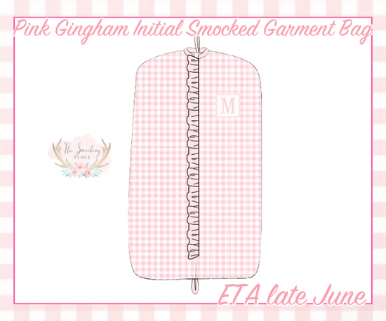 Pink Gingham Initial Smocked Garment Bag