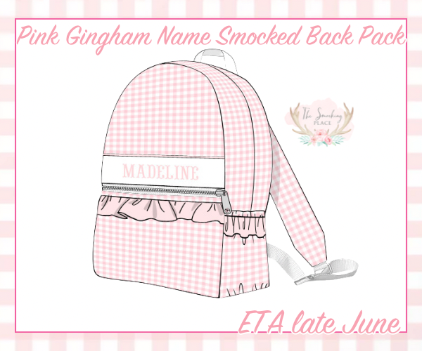 Pink Gingham Name Smocked Backpack