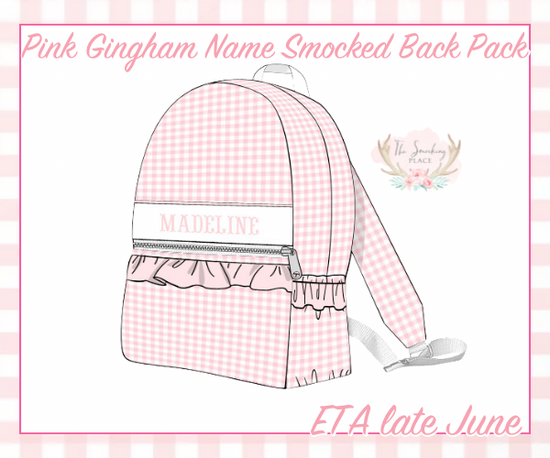 Pink Gingham Name Smocked Backpack