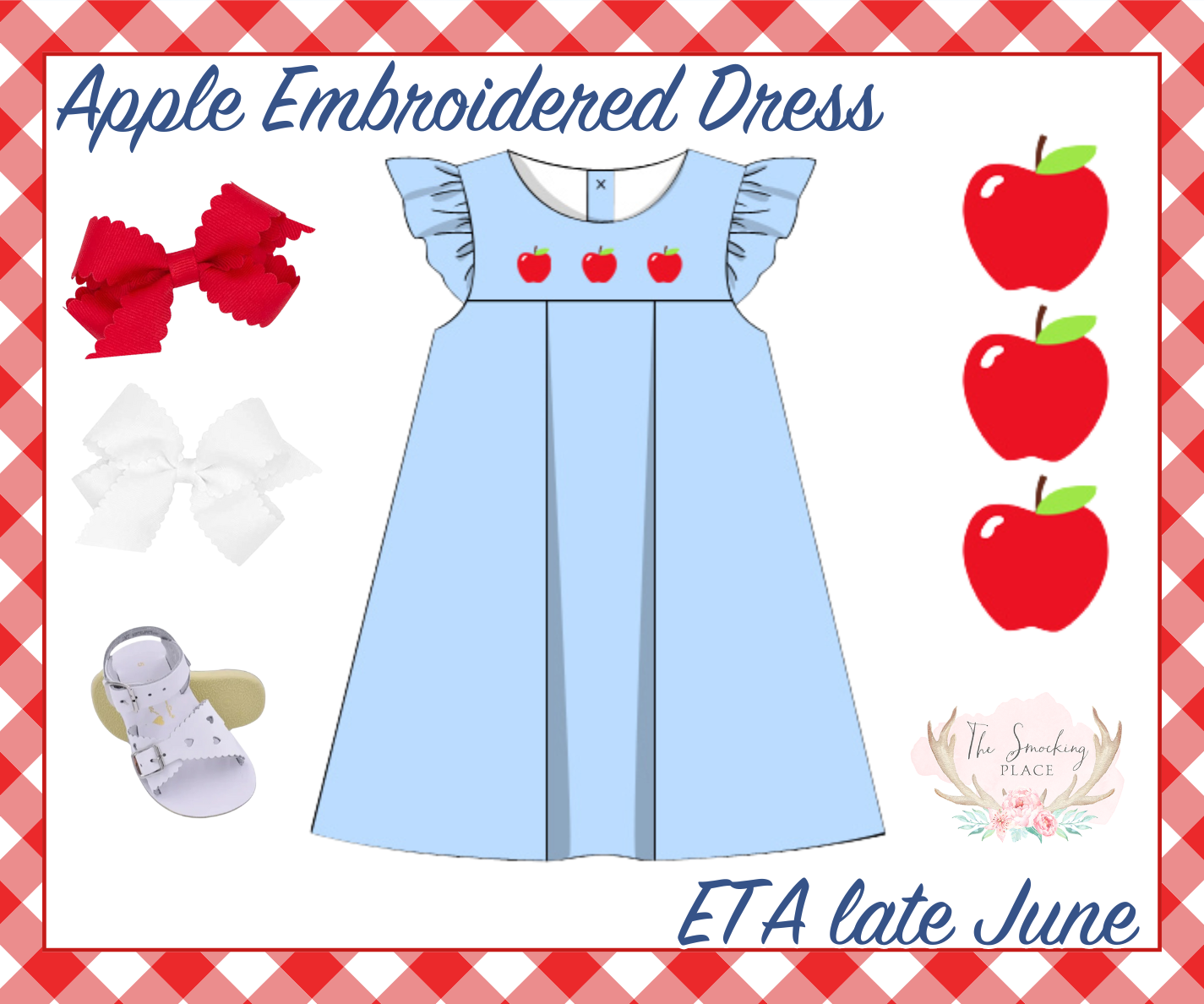 Apple Embroidered Blue Angel Wing Dress