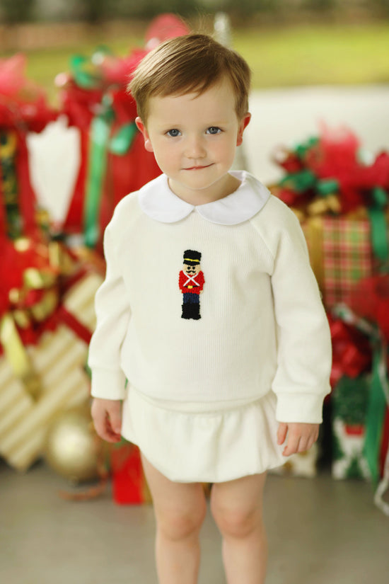 Toy Soldier French Knot Ivory Sweater Diaper Set