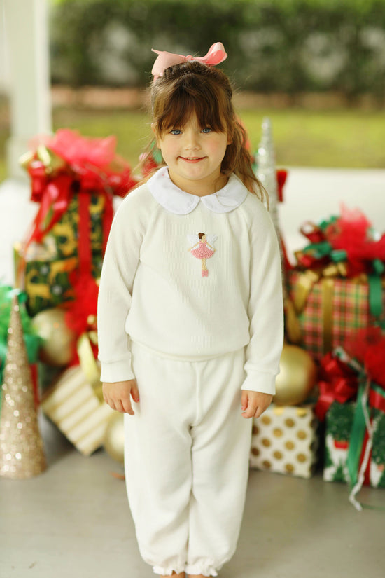 Sugarplum Fairy French Knot Ivory Sweater Bubble Pant Set