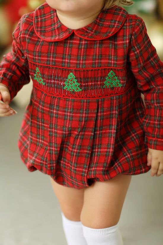 Christmas Tree Smocked Red Tartan Boy Bubble