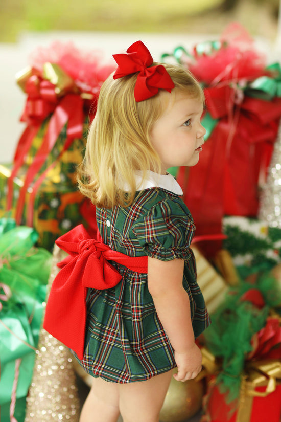 Green Tartan Red Tie Waist Bubble