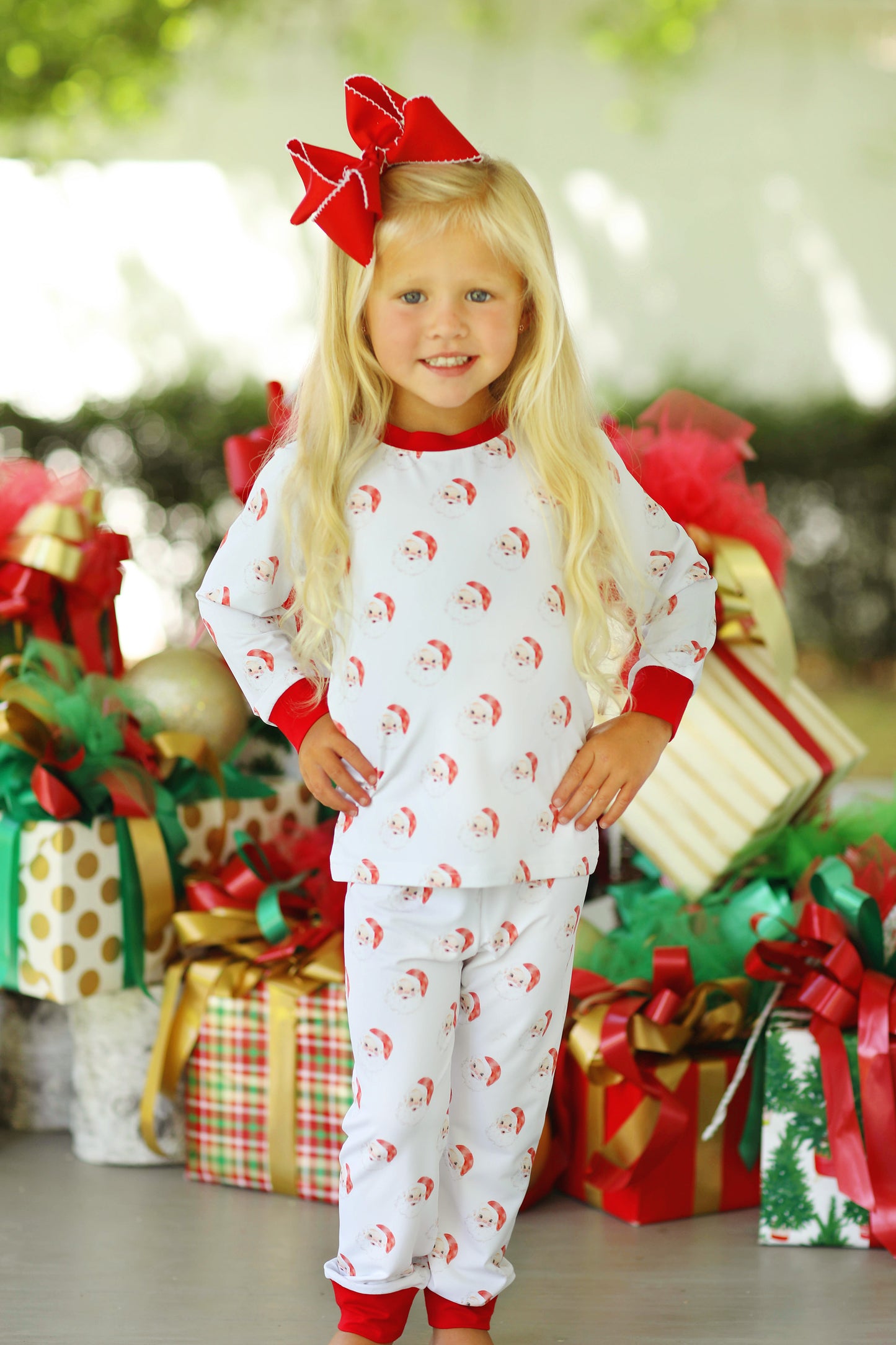 Red Santa Jersey Knit Unisex Two Piece Pajama Set