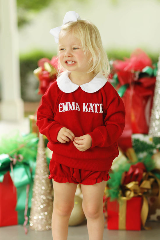 French Knot Name Red Sweater Bloomer Set
