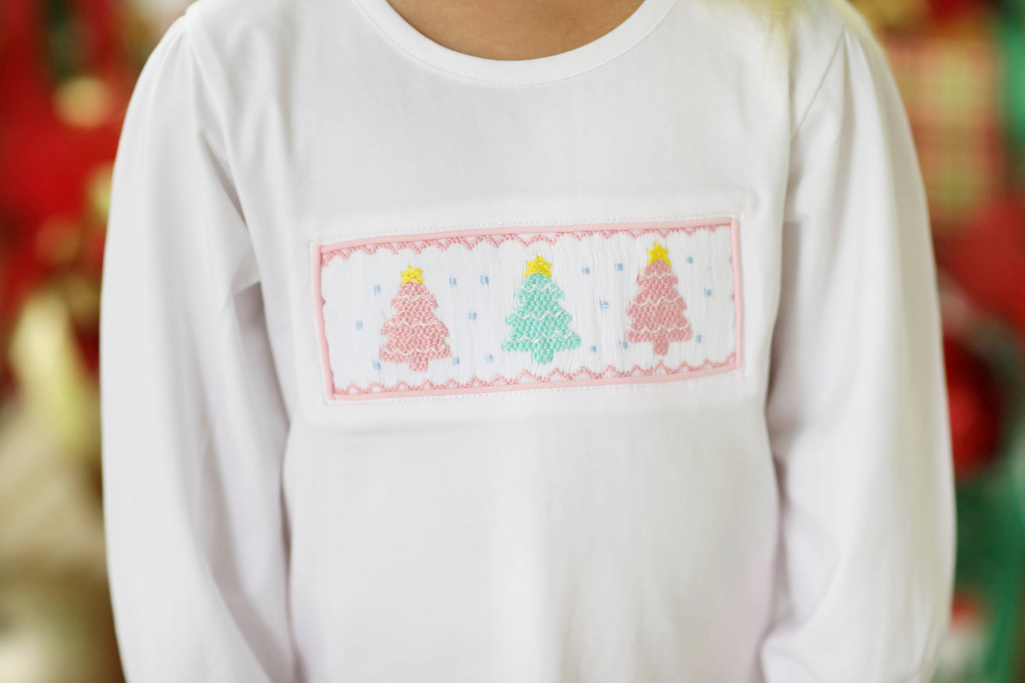 Pastel Christmas Tree Smocked Pink Knit Legging Set