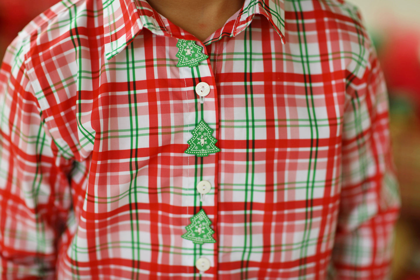 Red Green Plaid Christmas Tree Button Green Corduroy Pant Set