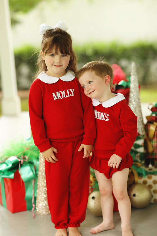 Red Sweater Ruffle Bubble Pant Set