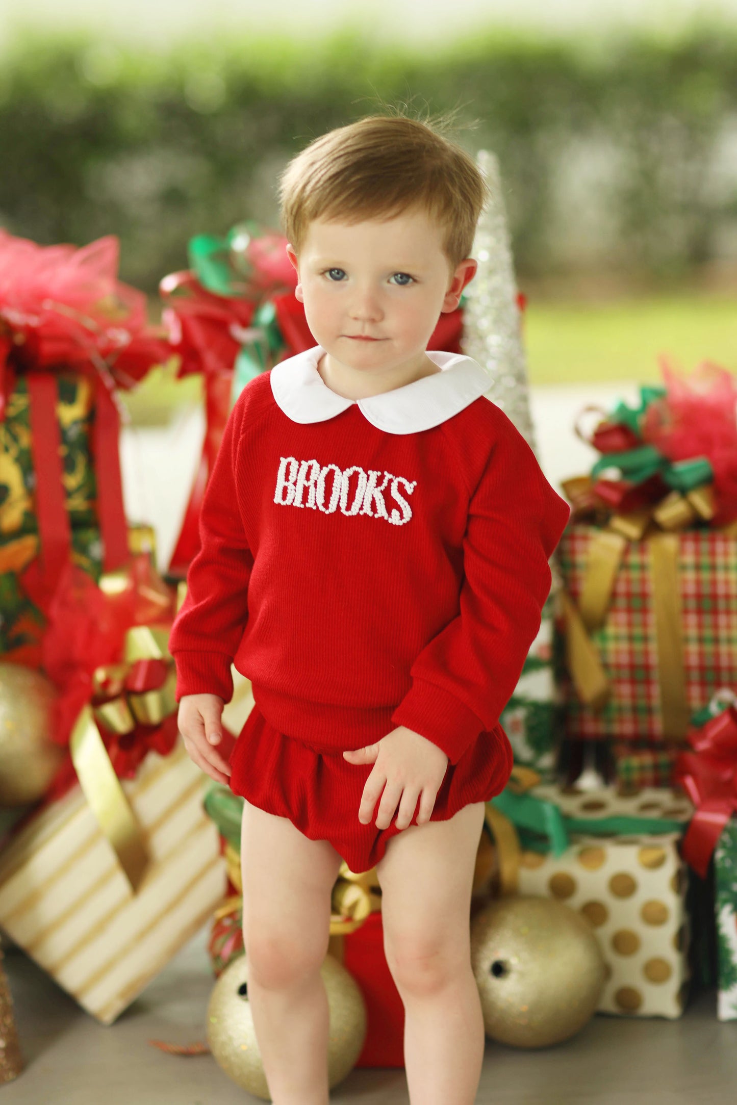 French Knot Name Red Sweater Diaper Set
