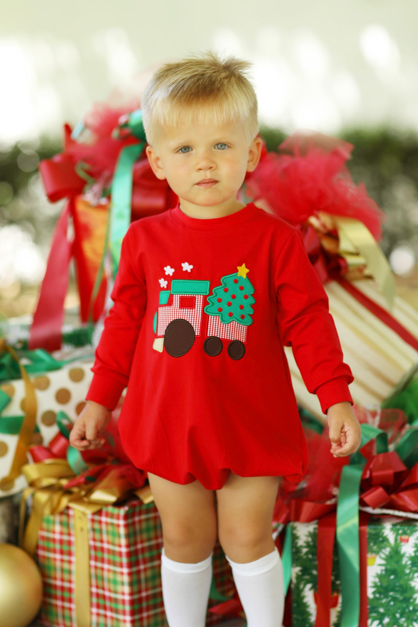 Christmas Truck Applique Red Gingham Bubble