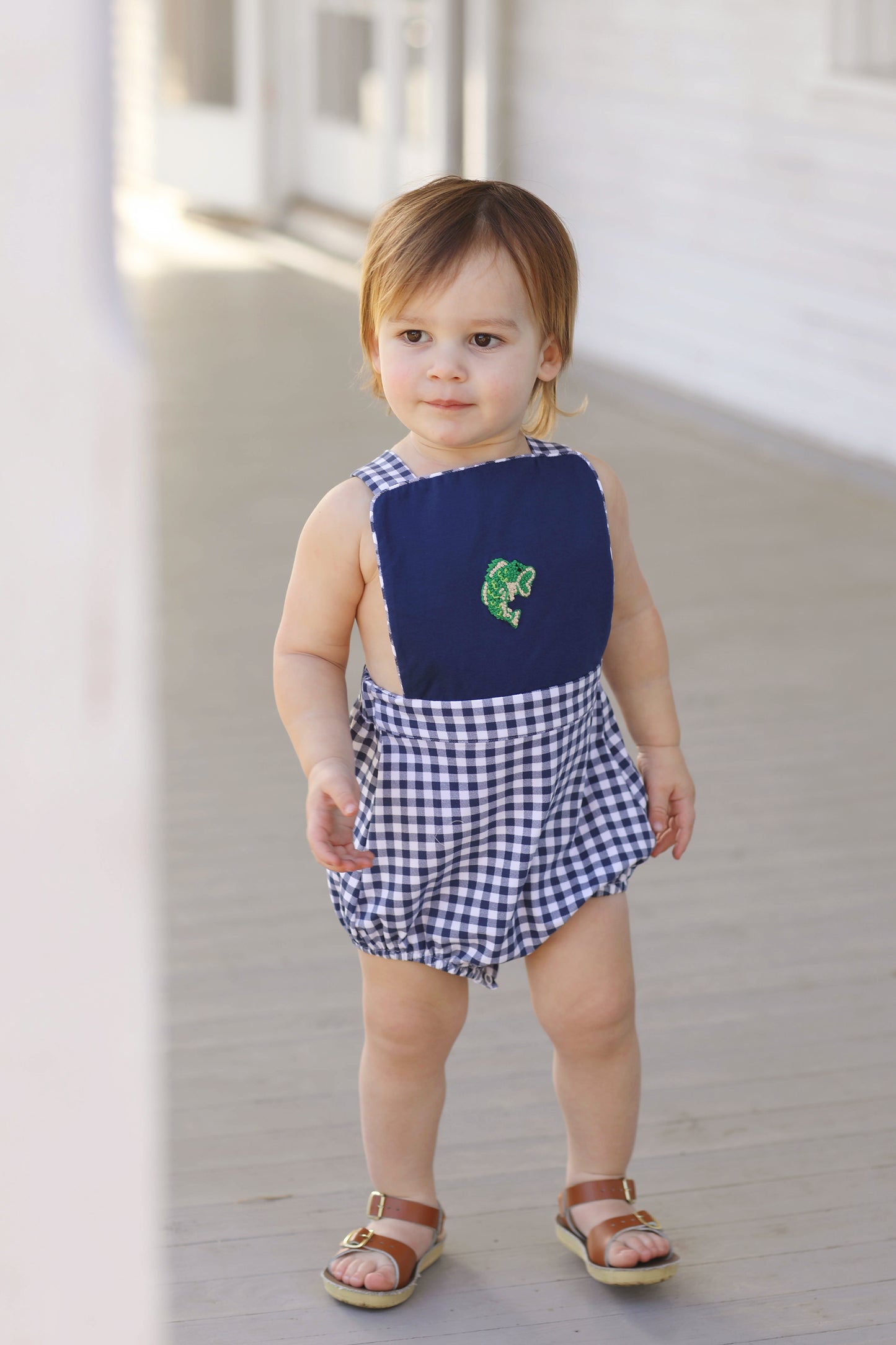 Bass French Knot Navy Gingham Sunsuit