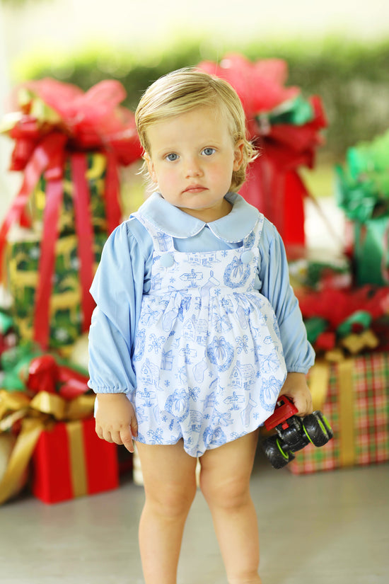 Blue Christmas Toile Boy Bubble Set