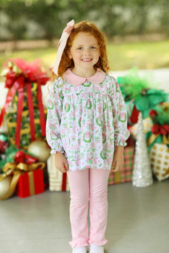 Pink Christmas Toile Legging Set