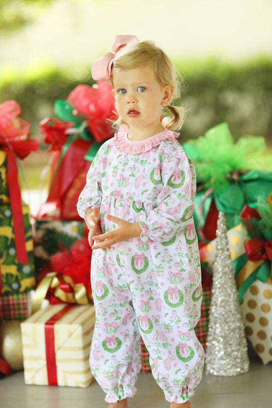 Pink Christmas Toile Ruffle Bubble