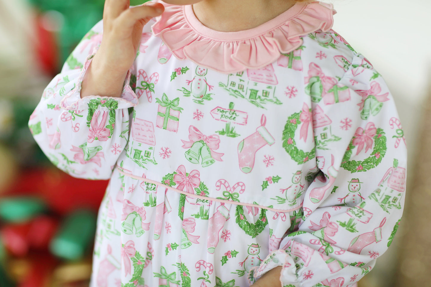 Pink Christmas Toile Ruffle Bubble