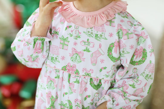 Pink Christmas Toile Ruffle Bubble