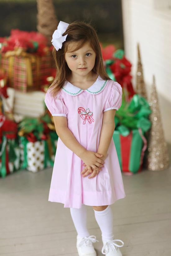 Candy Cane Embroidered Pink Dress