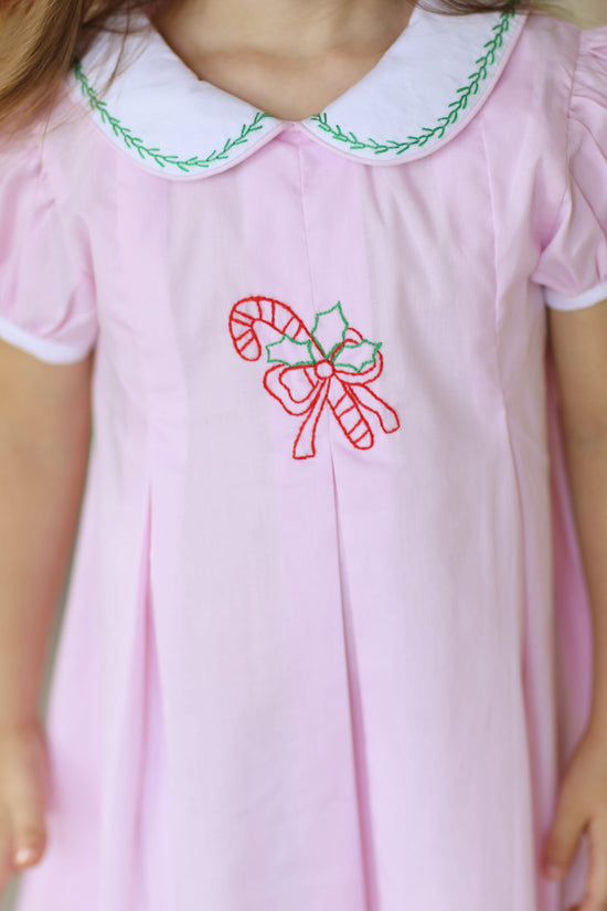 Candy Cane Embroidered Pink Dress