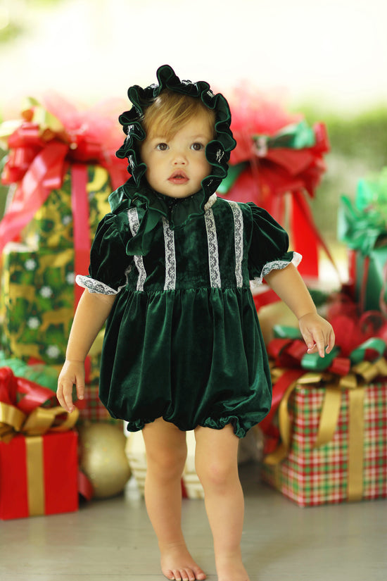 Green Velvet Lace Bonnet