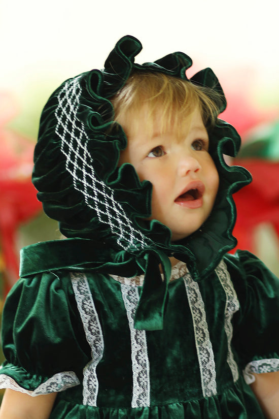 Green Velvet Lace Bonnet