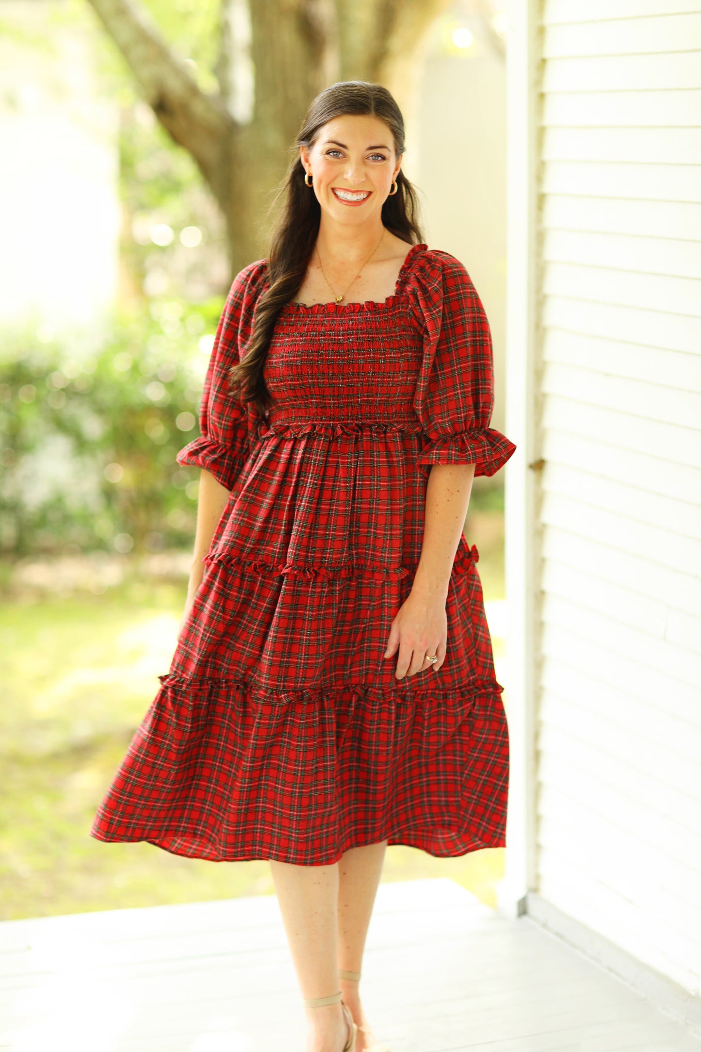 Red Tartan Smocked Ladies Dress