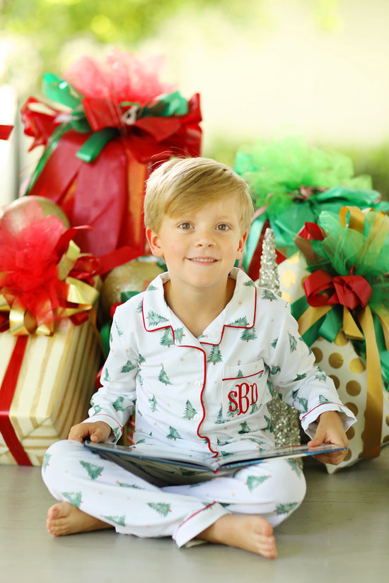 Christmas Tree Print Jersey Knit Boys Lounge Pajama Set
