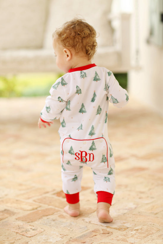 Christmas Tree Print Jersey Knit Zip Up Onesie