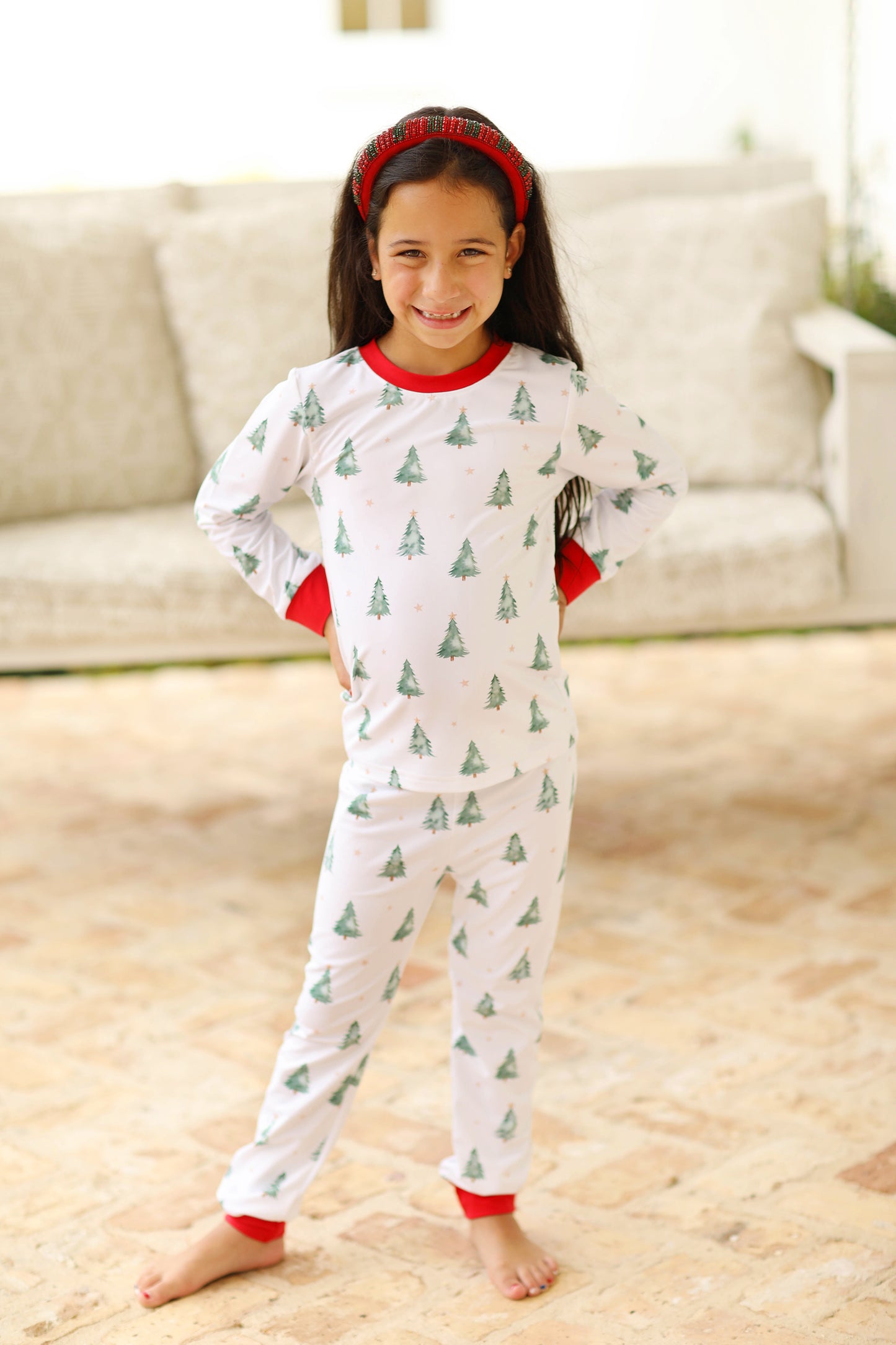 Christmas Tree Print Jersey Knit Unisex Pajama Set