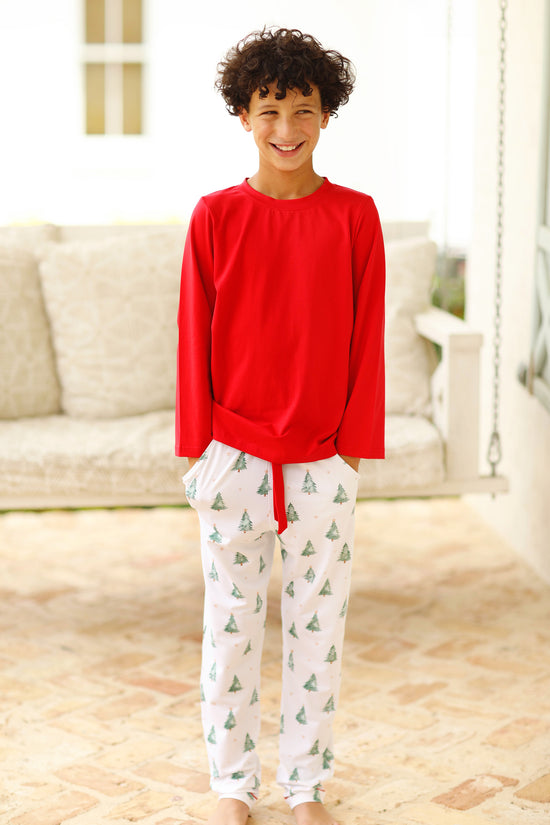 Christmas Tree Print Jersey Knit Boy Pajama Set