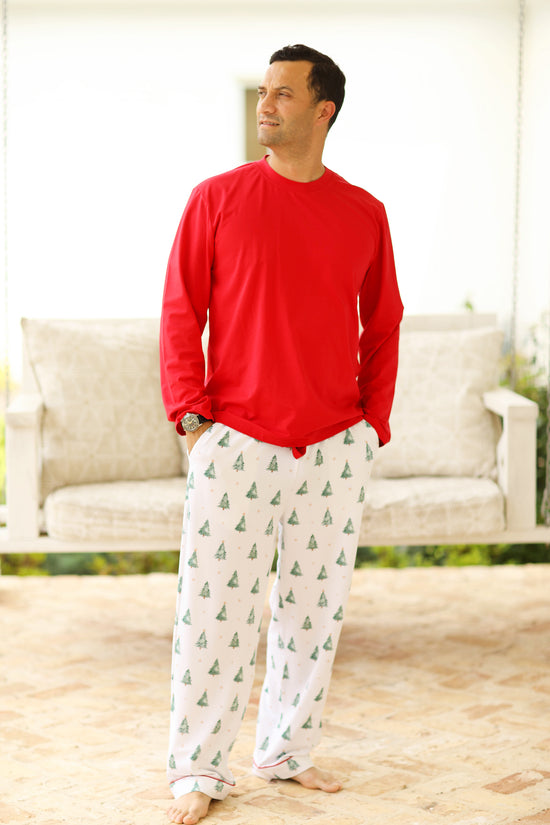 Men's Christmas Tree Print Jersey Knit Pajama Set
