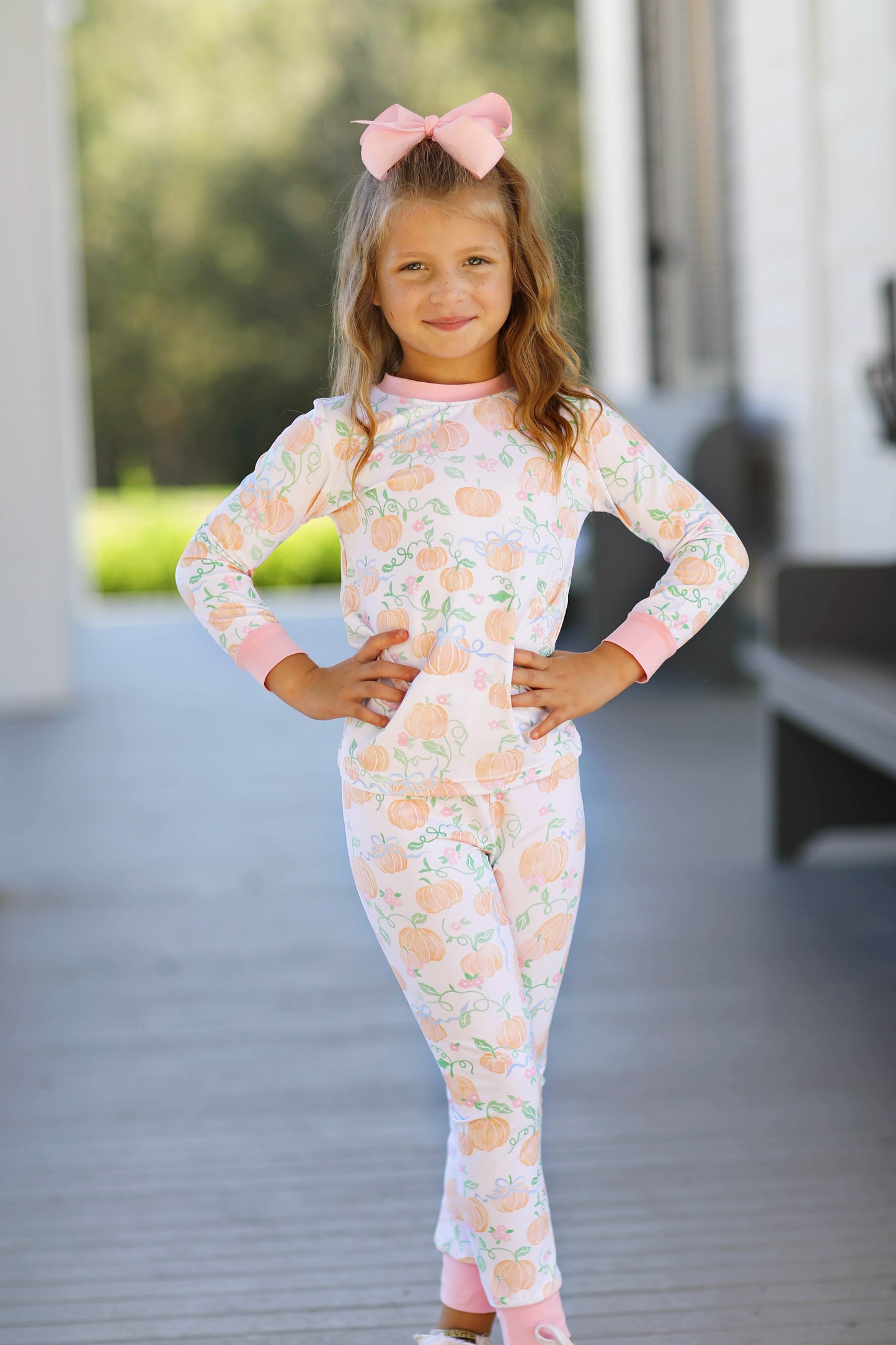 Knit Pumpkin Bow Print Pajamas