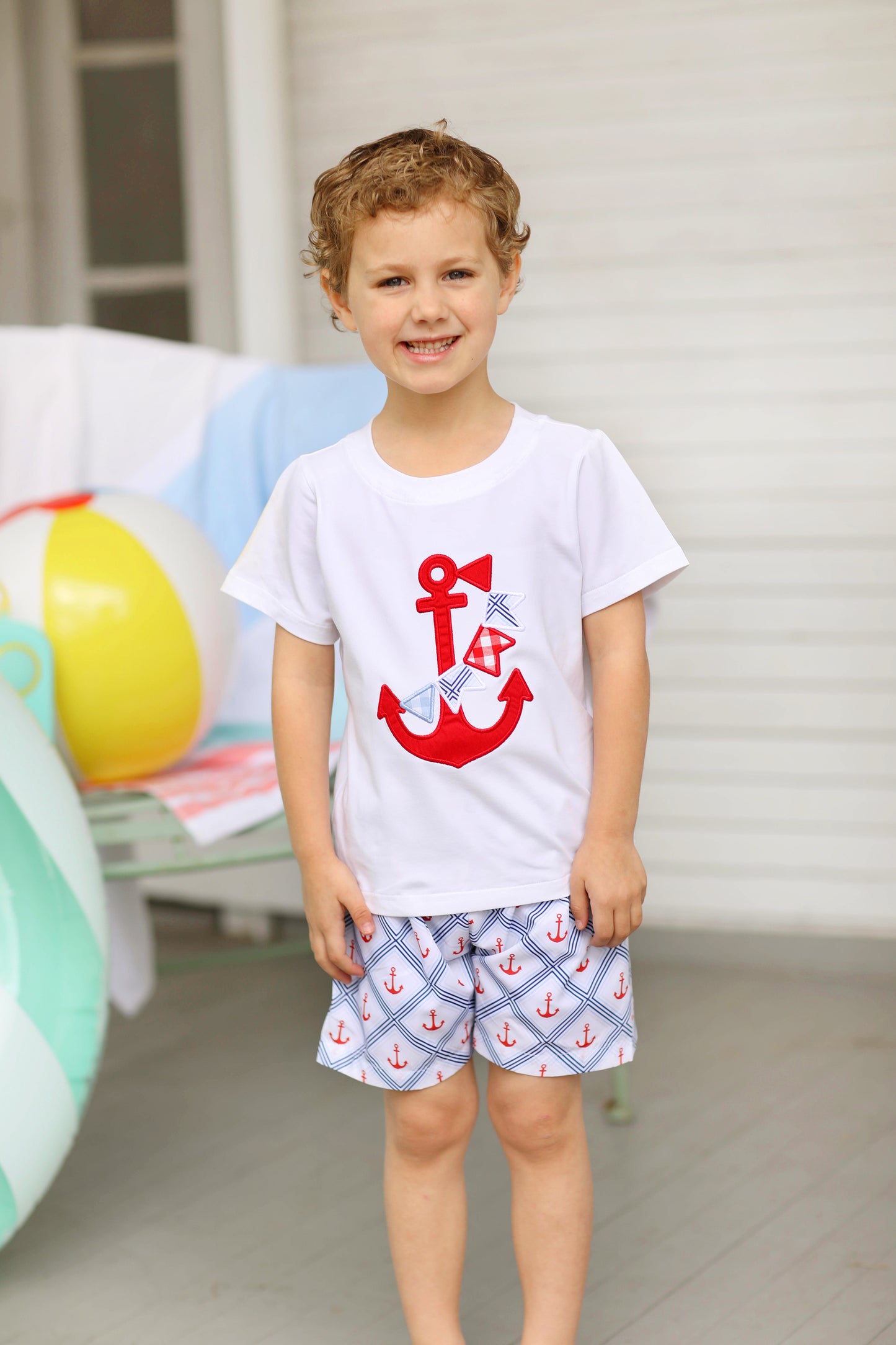 Anchor Print Applique Short Set