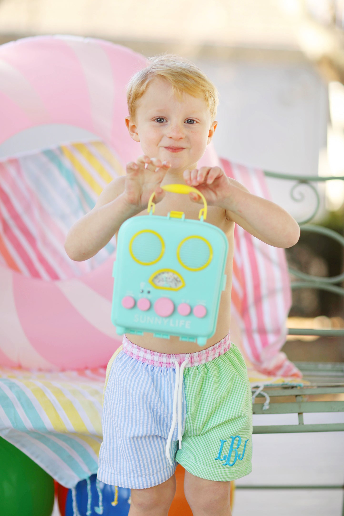 Seersucker Colorblock Swim Trunks