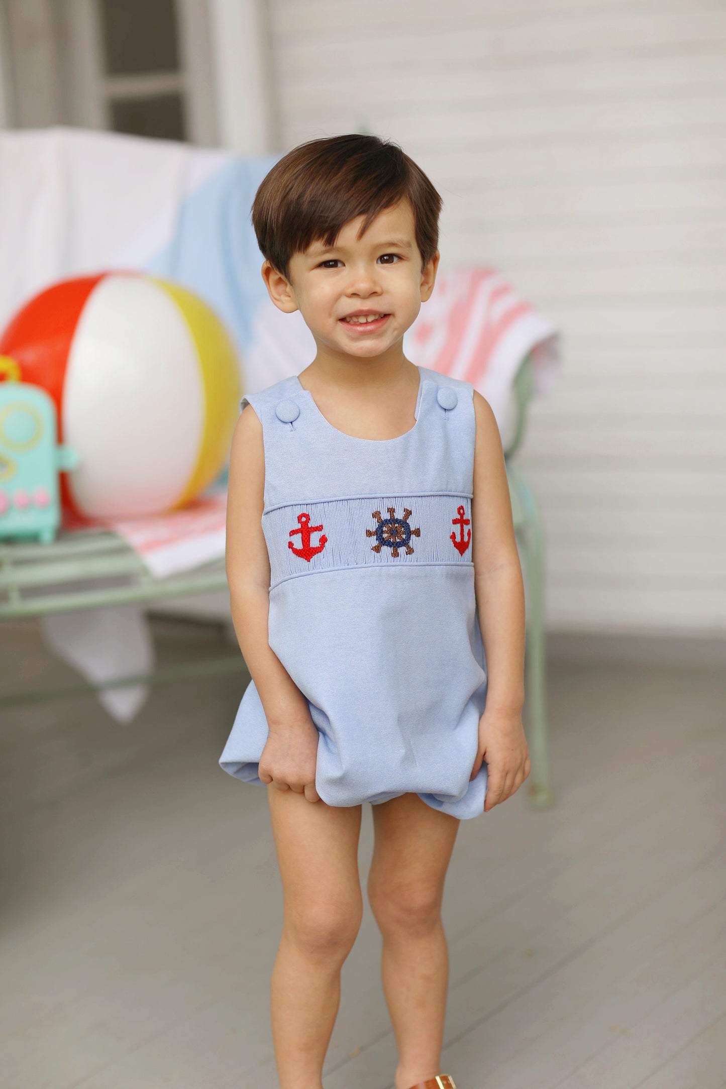 Anchor Smocked Blue Oxford Boy Bubble