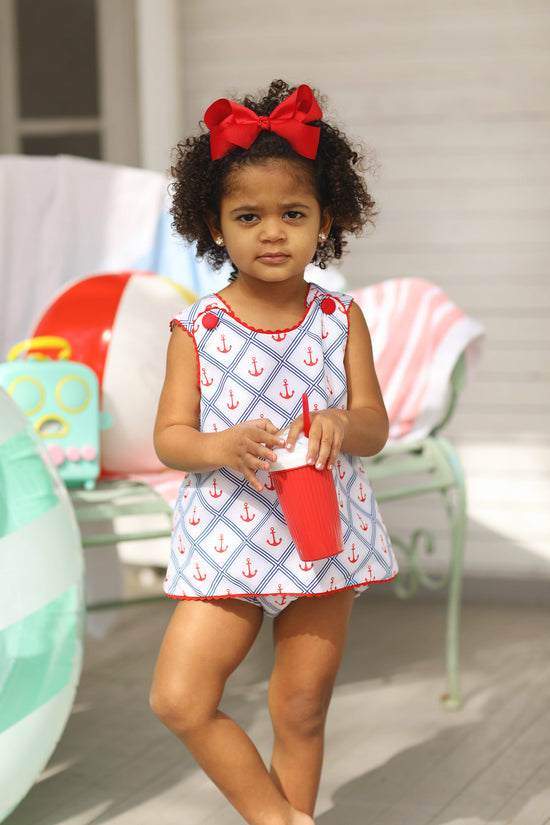 Anchor Print Red Trim Swing Back Bloomer Set