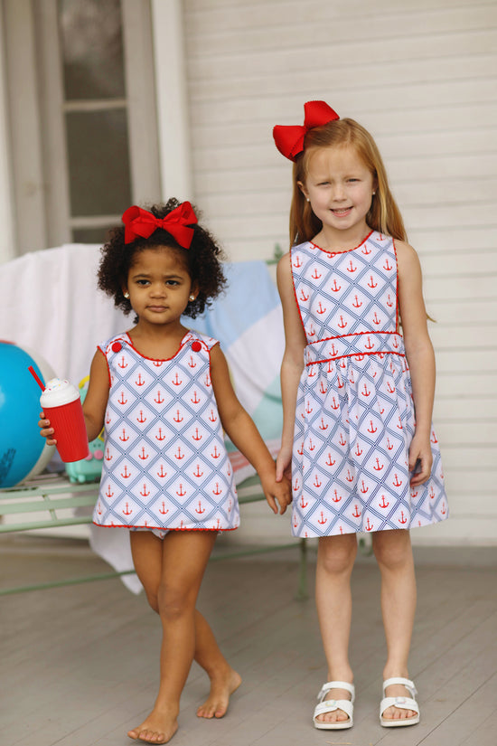 Anchor Print Red Trim Dress