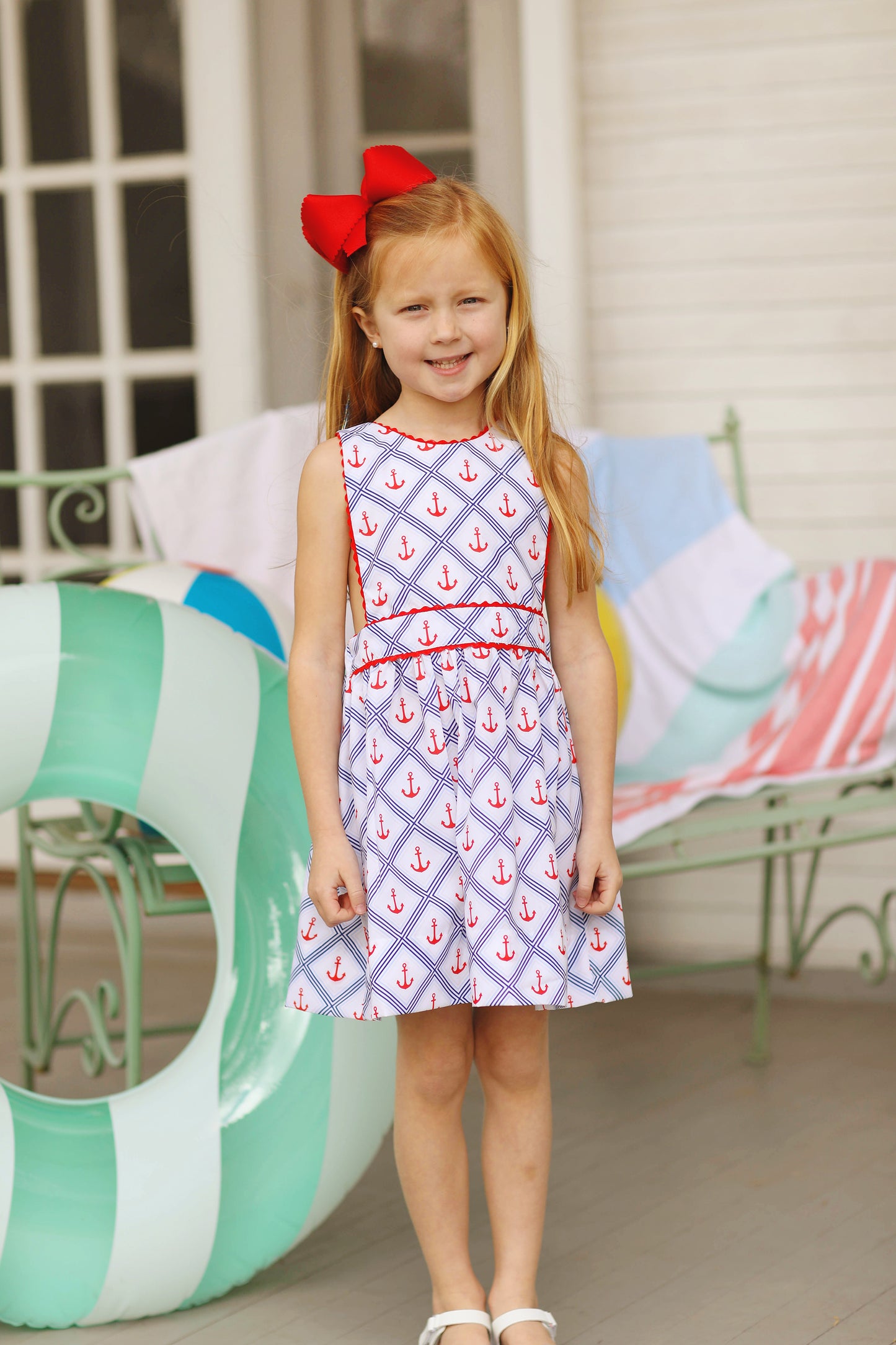 Anchor Print Red Trim Dress