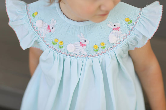 Bunny Smocked Seafoam Angel Wing Bishop Bubble