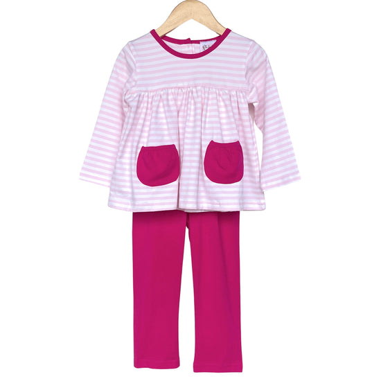 Light Pink Stripe Pocket Knit Legging Set