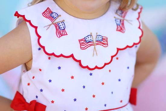 Flag Embroidered Star Print Bow Dress