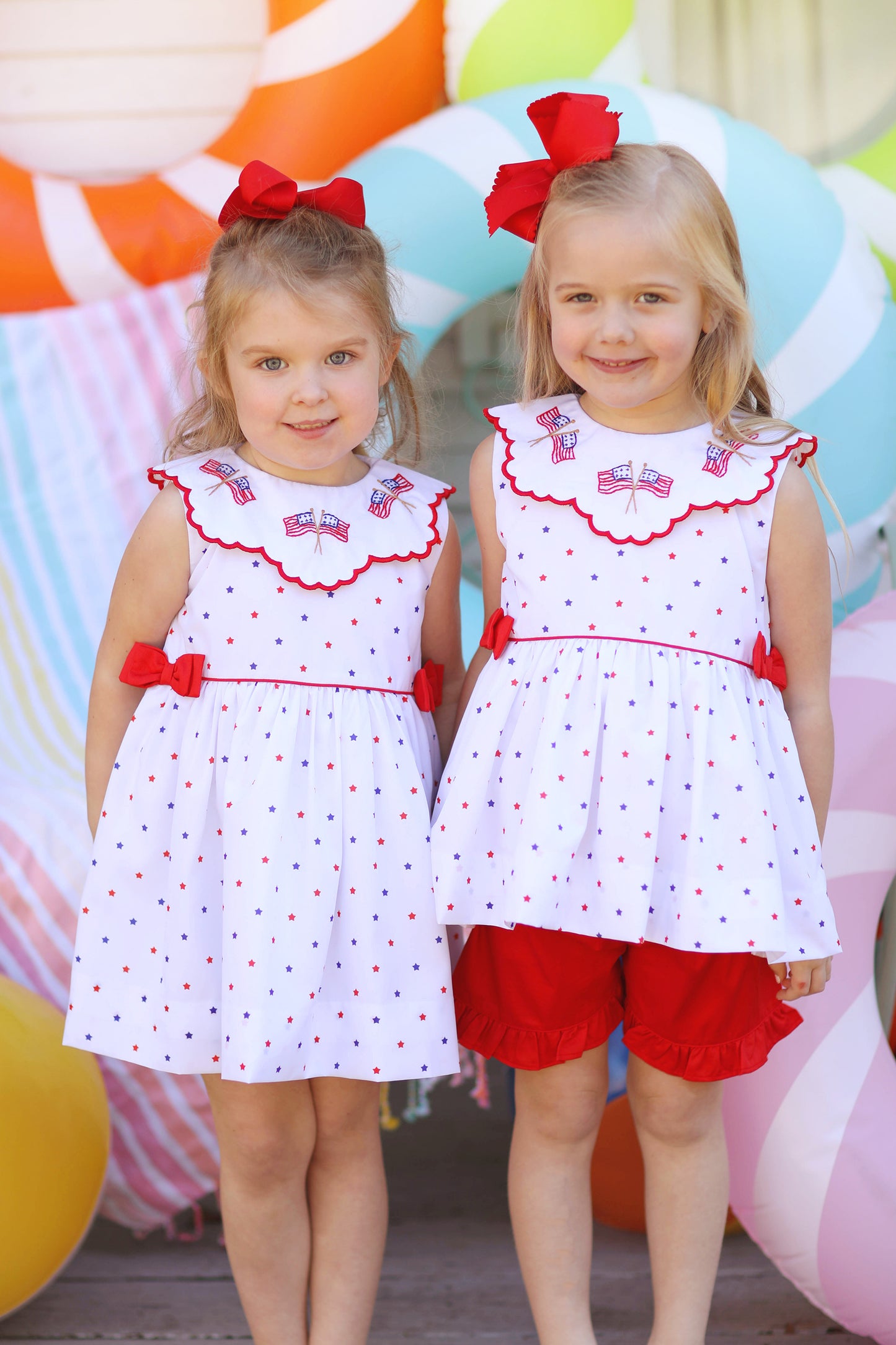 Flag Embroidered Star Print Bow Dress