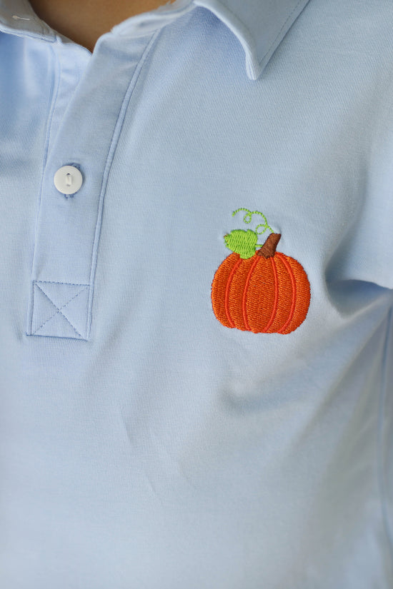 Pumpkin Embroidered Orange Gingham Collared Short Set