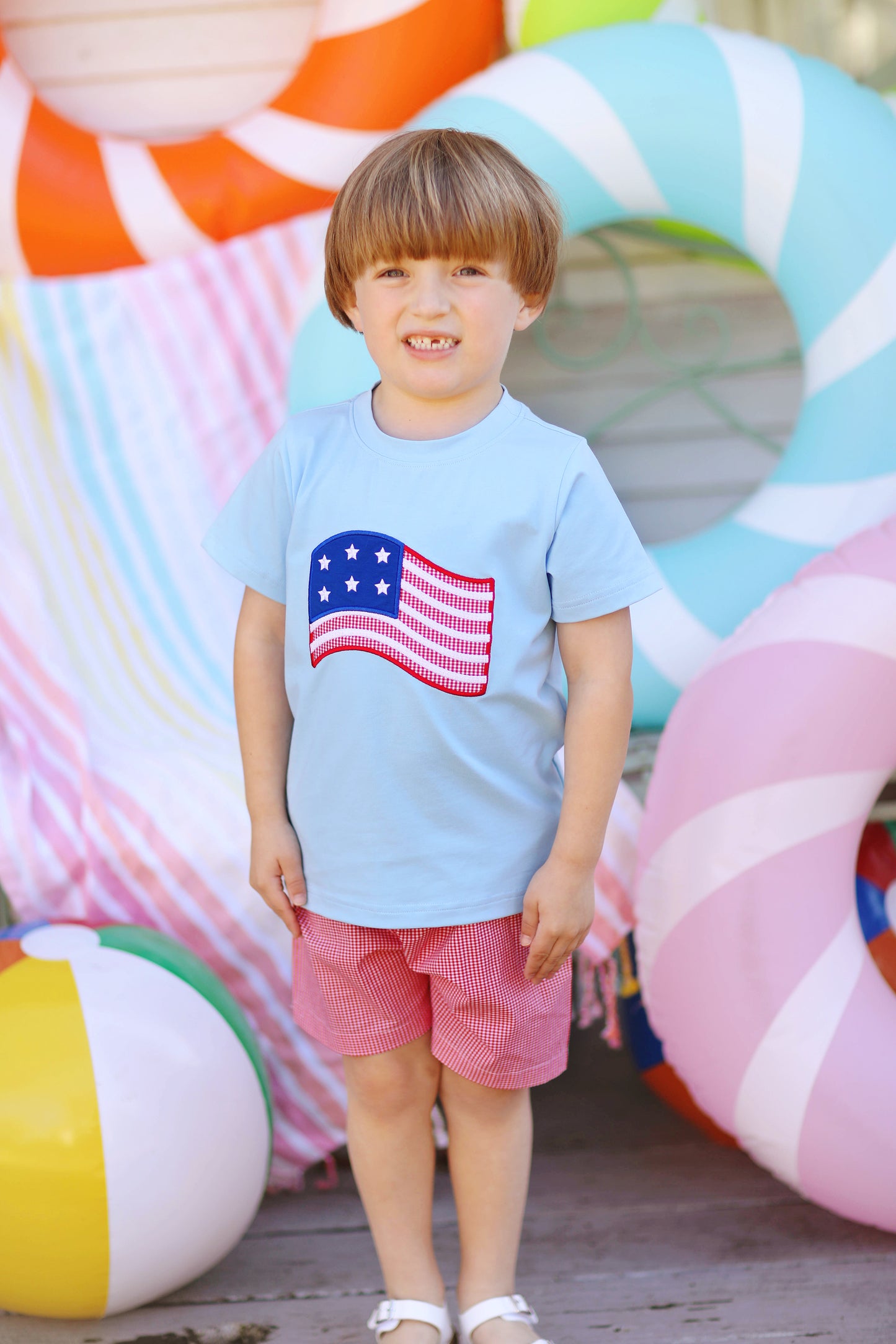 Flag Appliqué Red Gingham Short Set