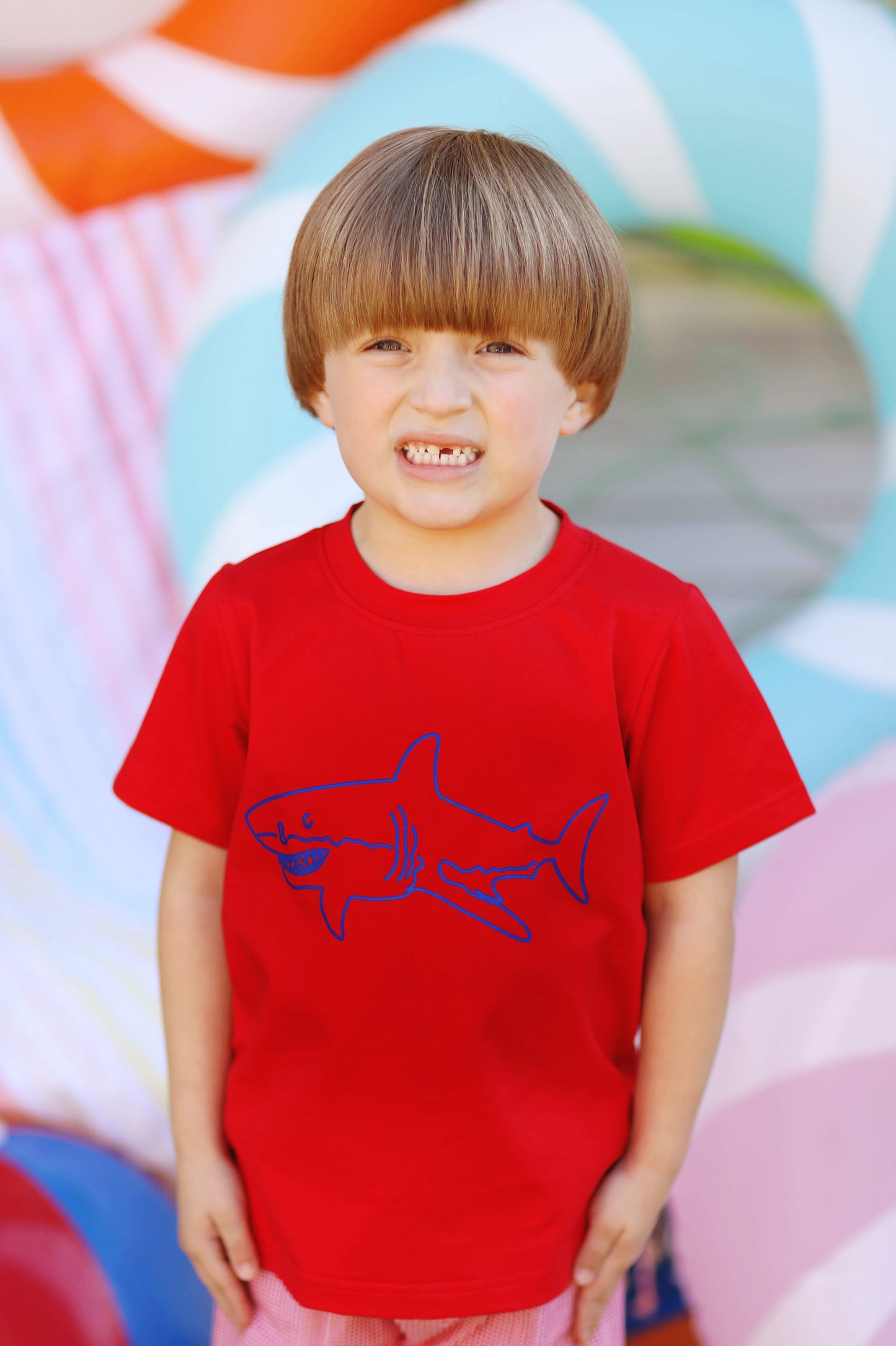 Shark Screen Print Red Knit Shirt