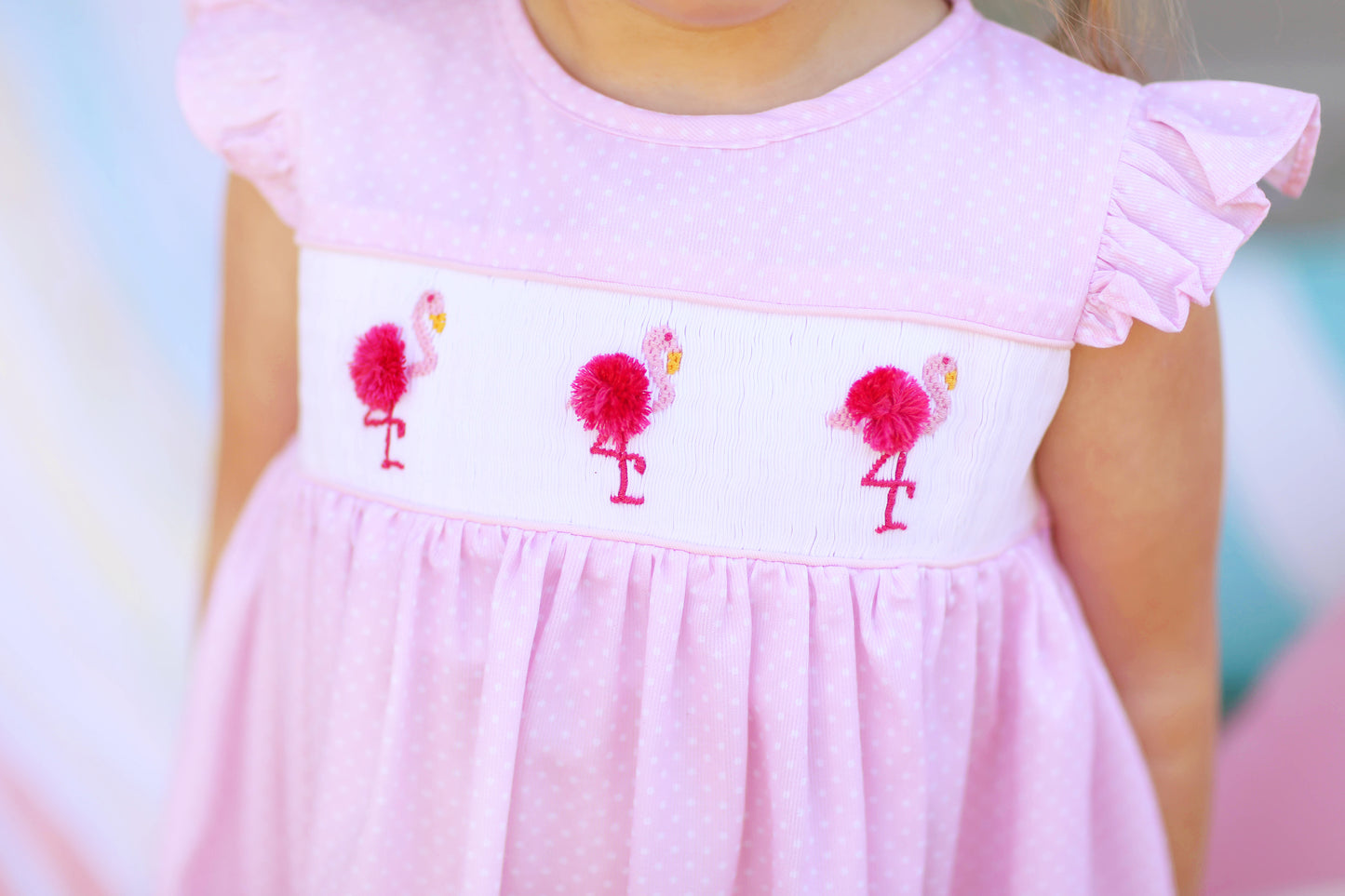 Flamingo Smocked Pink Bitty Dot Angel Wing Dress