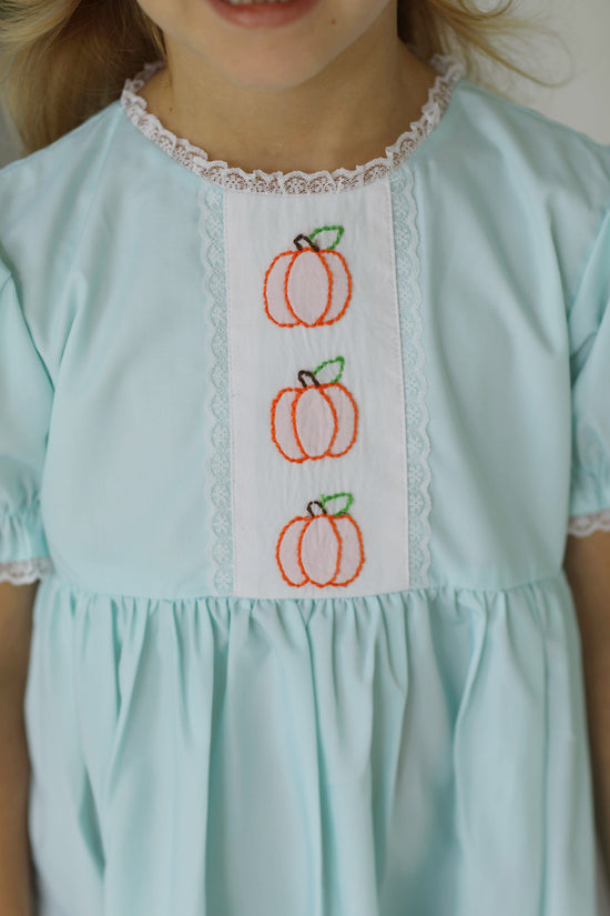 Pumpkin Shadow Embroidered Seafoam Lace Dress