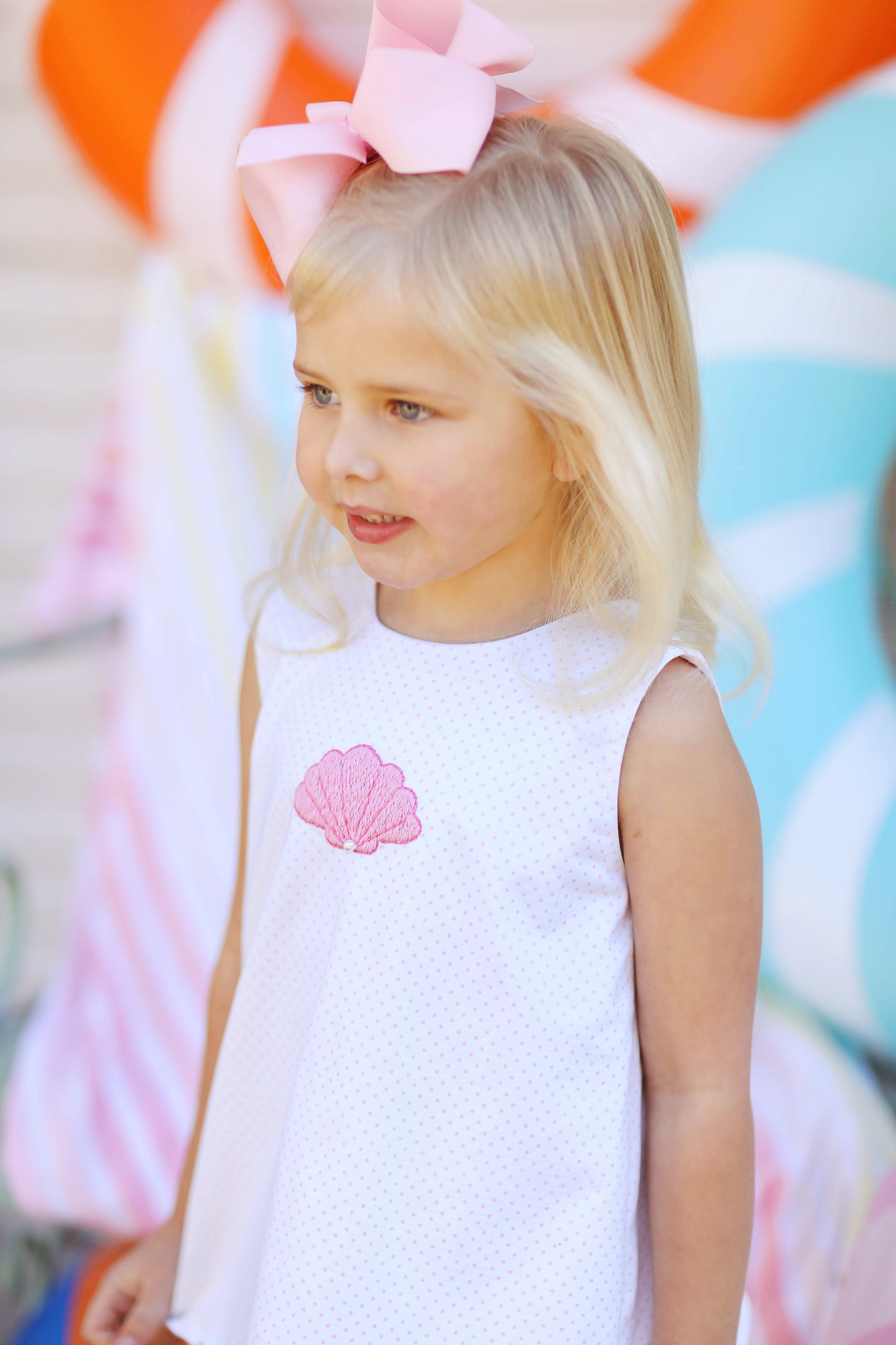 Seashell Pearl Embroidered Pink Bitty Dot Knit Ruffle Short Set