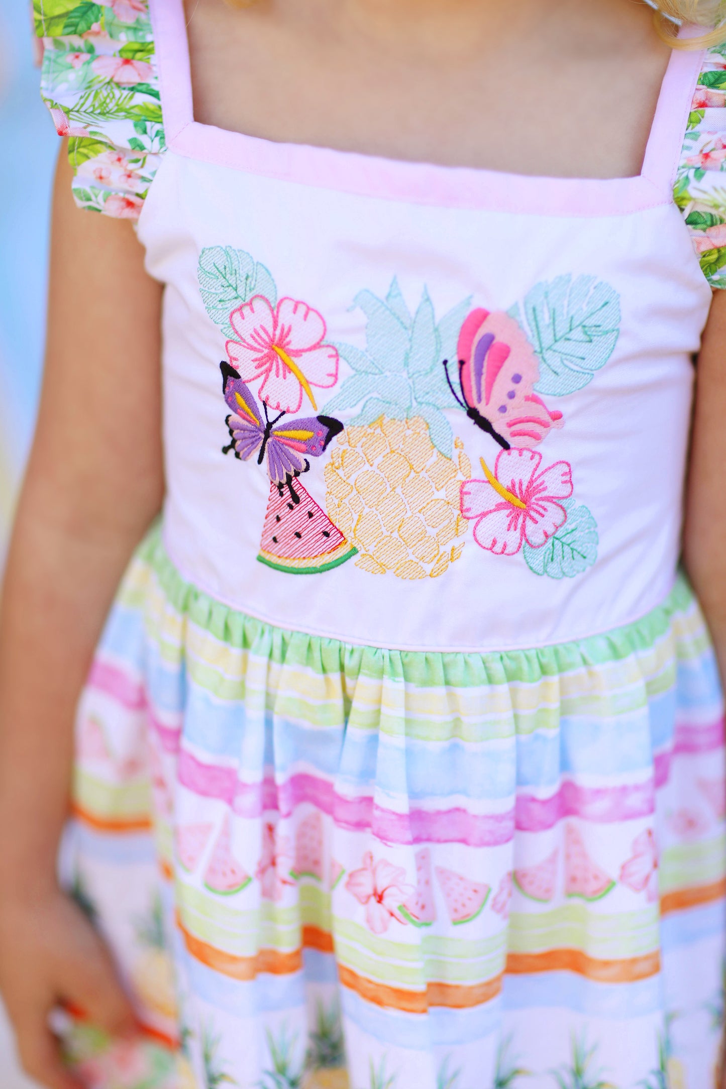 Summer Fruit Embroidered Print Dress