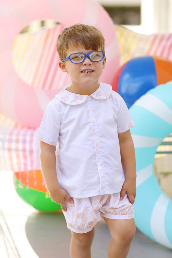 Seashell Watercolor Collared Banded Short Set